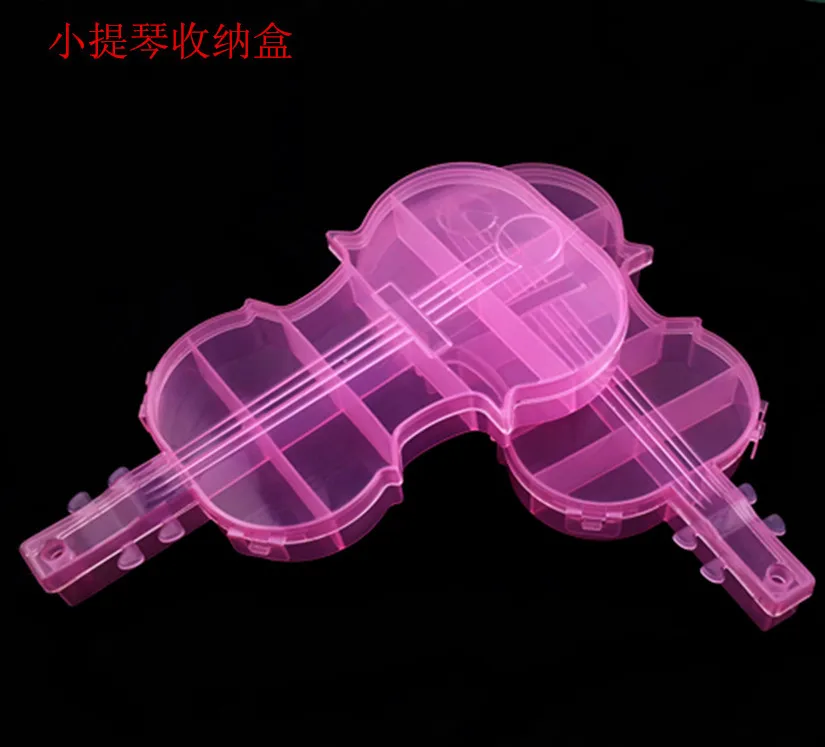 1PC new fixed lattice violin shape transparent PP plastic storage box jewelry box J0683