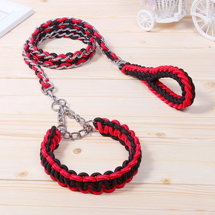 2017 New High Quality Upgraded color collar rope Large Dog Leashes Iron chain P chain Pet Traction Rope Collar Set For Big Dogs