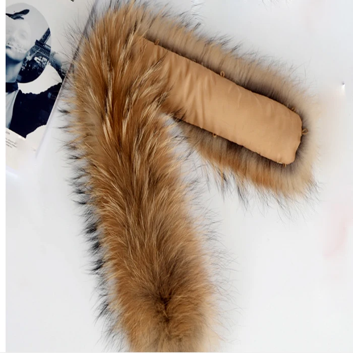 100% Natural Jacket Fur Collar Real Raccoon Fur Women Scarves Winter Coat Female Neck Cap Long Warm Genuine Fur Scarf 70cm