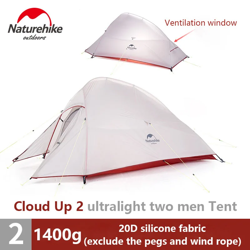 Naturehike Cloud Up Upgrade 1 2 3 Person Ultralight Tent Camp Equipment 210T/20D Silicone Double-layer Camping Tent with Mat