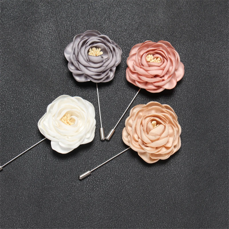 BoYuTe (10 Pieces/Lot) High Quality Handmade Fabric Flower Rose Lapel Pin Brooch Men Classic Wedding Boutonniere 16 Solid Colors