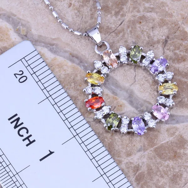 Multicolor Purple Cubic Zirconia Silver Plated Jewelry Sets Earrings Pendant Ring Size 6 / 7 / 8 / 9 / 10 S0145A