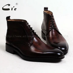 cie round plain toe full grain calf leather boot patina brown handmade outsole leather lacing men boot  men's ankle boot  A97