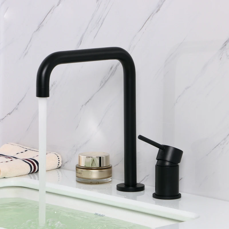 

Bathroom Faucet Basin Mixer Faucet Black/Rose Gold Single Handle Two Hole Basin Mixer Hot & Cold Water Taps Wash Basin Faucet