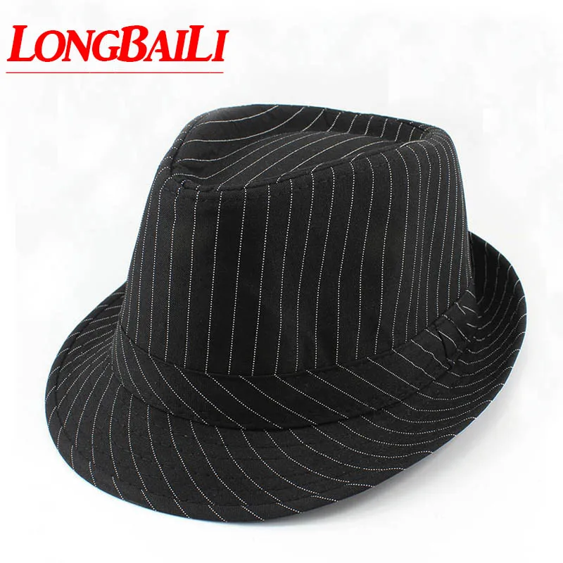 LongBaiLi Black White Unisex Striped Fedora Hats Chapeu Feminino Headgear Trilby Hat  MEDB014