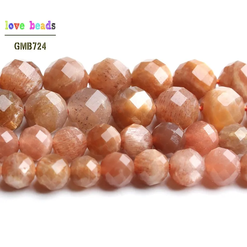 AA+ Natural Faceted Sunstone Stone Round Beads for Jewelry Making Diy Bracelet Necklace 7.5\'\' strand 6mm 8mm