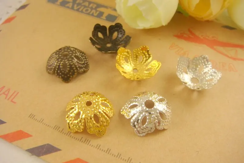 50pc/lot  Gold Silver Bronze Rhodium Hollow Flower Filigree Metal Bead Caps Hat End Caps