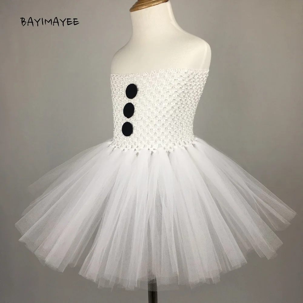 Cute Girls White Snowman Tutu Dress Baby 2Layers Crochet Tulle Dress Kids Custom Cosplay Tutu Children Birthday Party Dresses