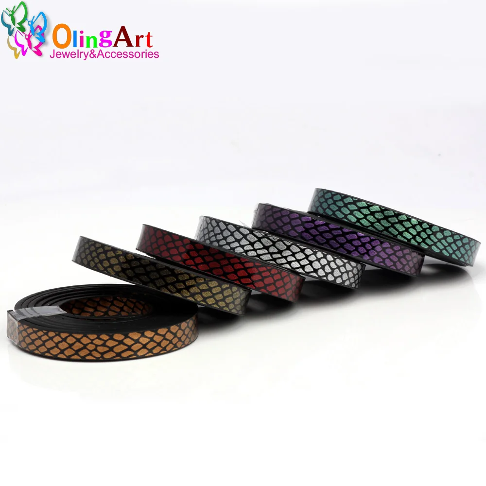 OlingArt Die neuesten 10 MM/5 MM 1 Yard/lot Nachahmung python muster Flache PU Leder Schnüre DIY Armband halskette Schmuck machen