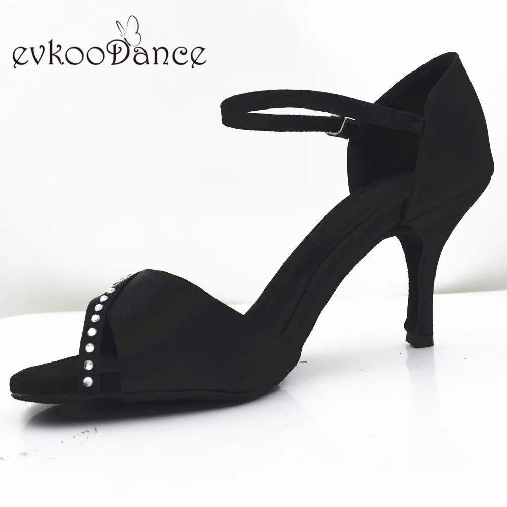 Evkoodance Size US 4-12  Black Color With Rhinostone Shoes DIY Women  Professional 8cm Heel Height Zapatos De Baile  Evkoo-549