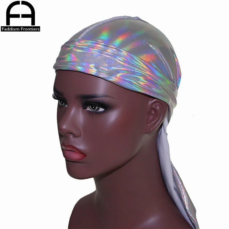 Men's Sparkly Colorful Durags Turban Bandanas Headwear Silky Inside Men Durag Wave Caps Hair Accessories Doo Rag Pirate Hat