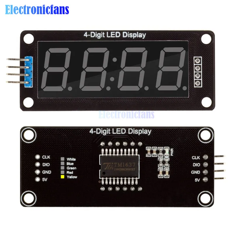 0.56 inch 4-Digit 7 Segments Digital Tube Clock Module Double Dots Blue Yellow White Green Red LED Display TM1637 For Arduino