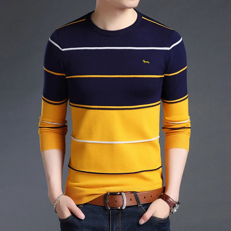 New Spring Autumn Men Casual Harmont Sweater O-Neck Knitted Striped Pullovers Sweaters Men cotton blaine Thin Wool Sweater