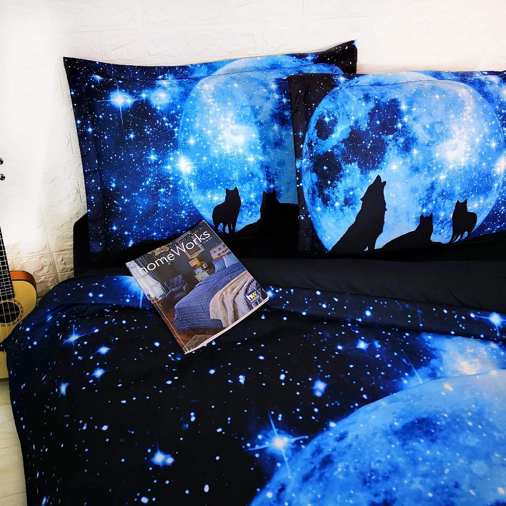 3 PCS PER SET Wolf Pack and Blue Moon HD digital print 3d bedding set 3d bed linens