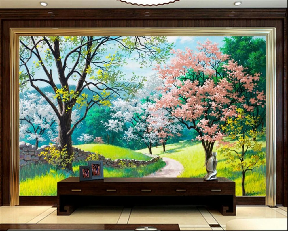 Beibehang Customize any size 3 d living room wall wallpaper, spring landscape mural picture oil painting picture mural wallpaper