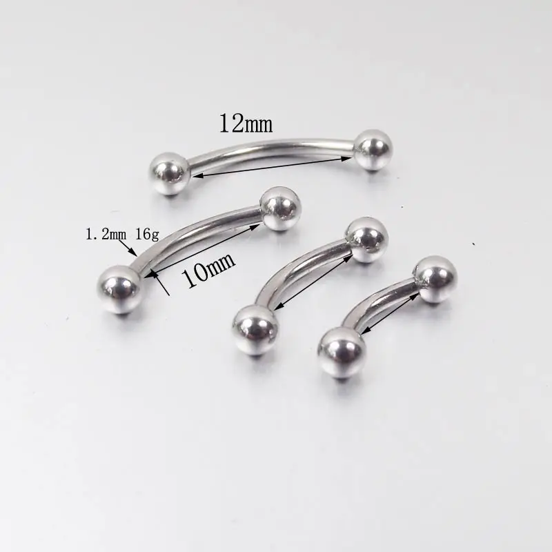 SaYao 2 Pieces 16G Long Eyebrow Ring Stainless Steel Banana Curved Barbell clavicle Tongue Rings Body Piercing Jewelry