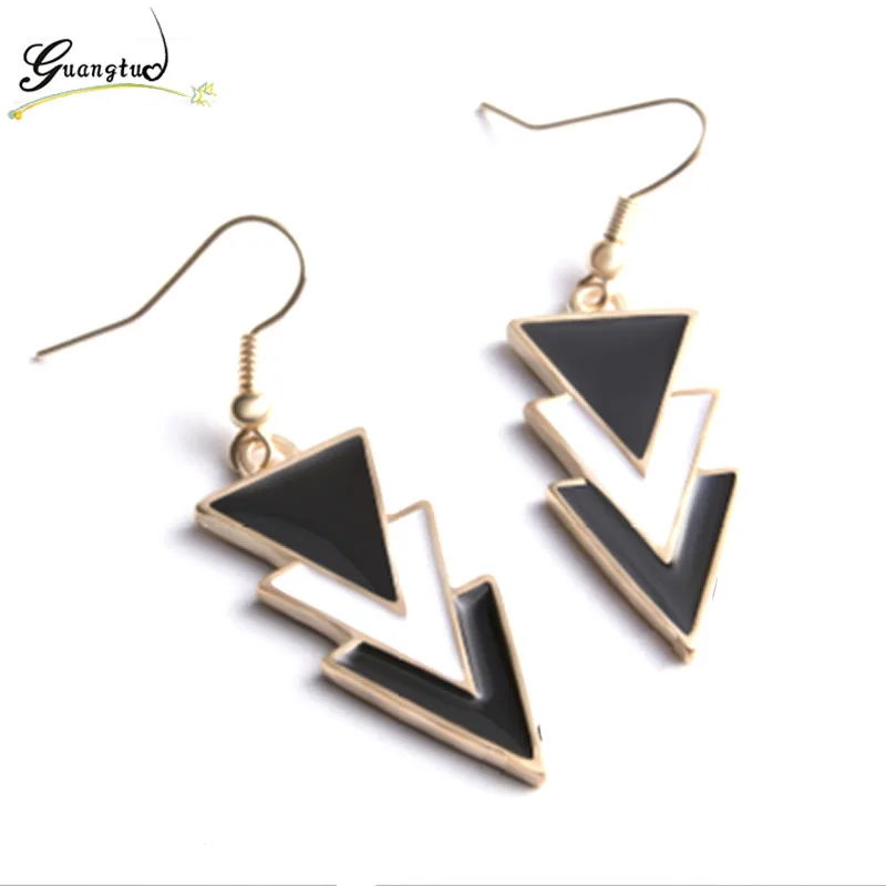 Three-layer Geometry Triangle Oil Drip Long Drop Earrings for Women Fashion Jewelry Oorbellen Brincos Dangle Earrings Bijoux Gif