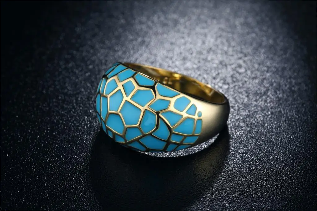 النساء 2017 المينا الأزرق خاتم الزواج سيدة مجوهرات سحر الذهب اللون حلقة هدية الأزياء حجم 6 7 8 9 في الأسهم