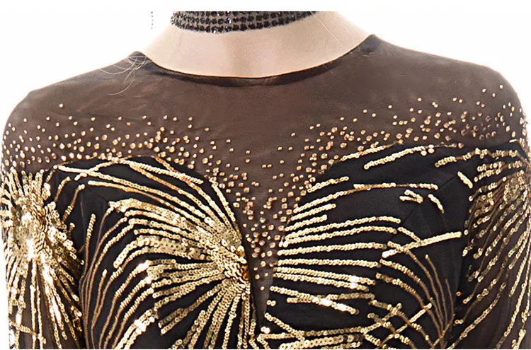 Vestidos de baile de graduación de color negro y dorado sexis de JaneVini 2019 mangas cortas brillante con lentejuelas ilusión espalda larga vestidos de fiesta Gala jurken