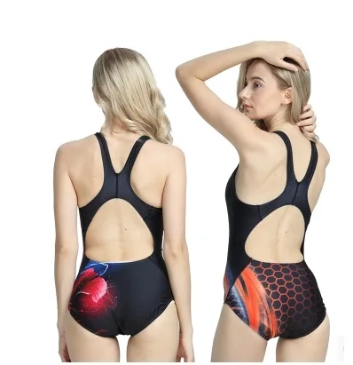 New Sexy Sport One Piece Competition Backless Professional Swimwear Lady's Training Waterpoof Print Swim Beachwear Bathing Suit