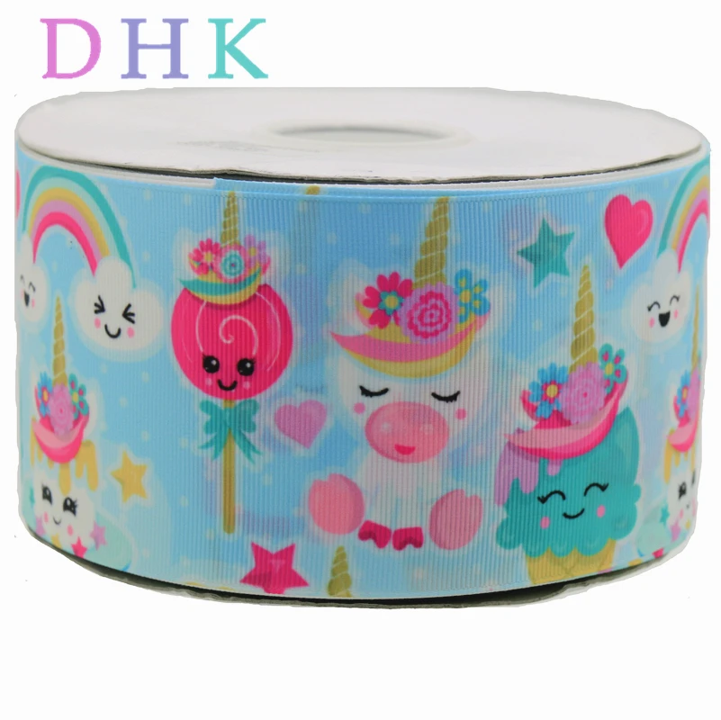 

DHK 3 дюйма 50 ярдов Единорог с радужным принтом, лента из репсовой ленты, аксессуар, материал, украшение для головных уборов, оптовая продажа, ремесло S868