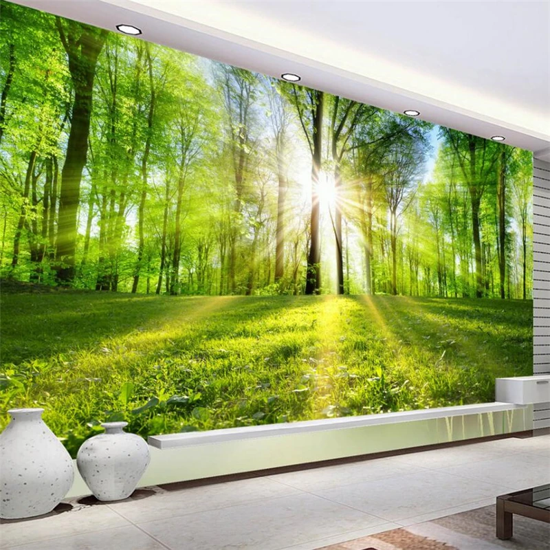 

wellyu Quiet Forest Landscape Treeline Trail Sun Through Woods Wall Custom Large Mural Green Wallpaper papel de parede