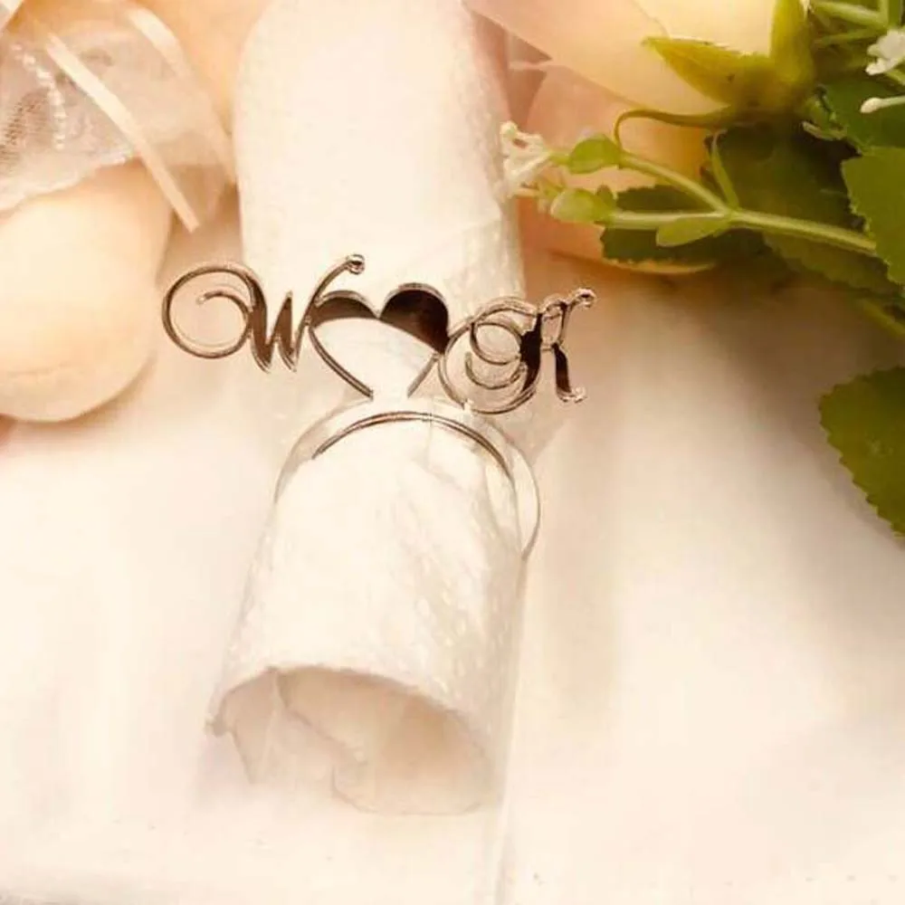 Personalized Groom & Bride table decors Custom Wedding napkin rings Acrylic Cut Napkin Ring with Heart Initials Wedding Party