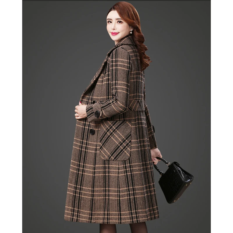 

Haute Couture For Women Patterned Wool Coats 2024 Autumn Chckered Jacket Korean Fashion Suits Temperament Long Wool Coat Thick