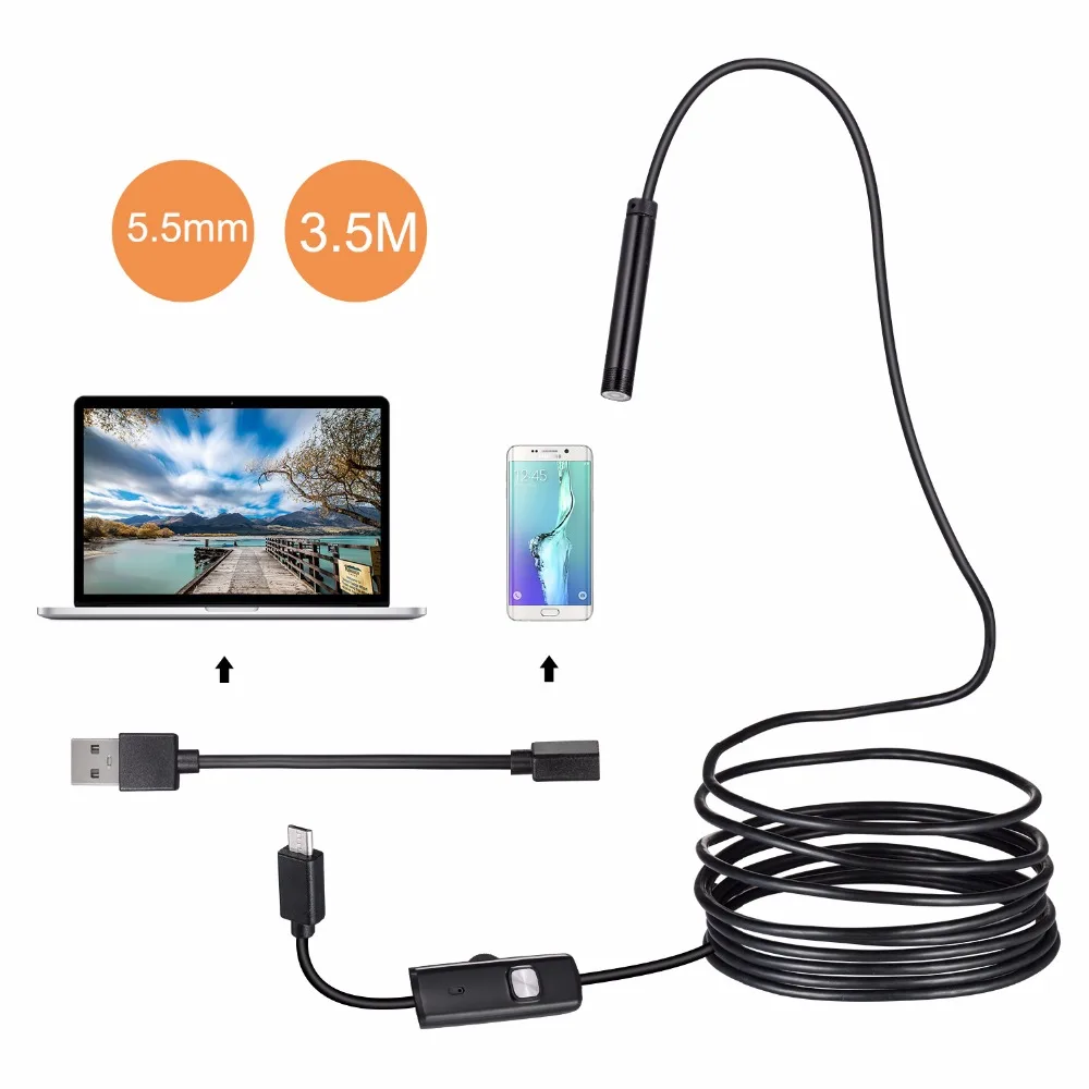 1/2/5M 5.5mm 6 LED USB Endoscope Snake Inspection Camera IP67 Waterproof For Phone PC Android Borescope Camera With 6pcs led