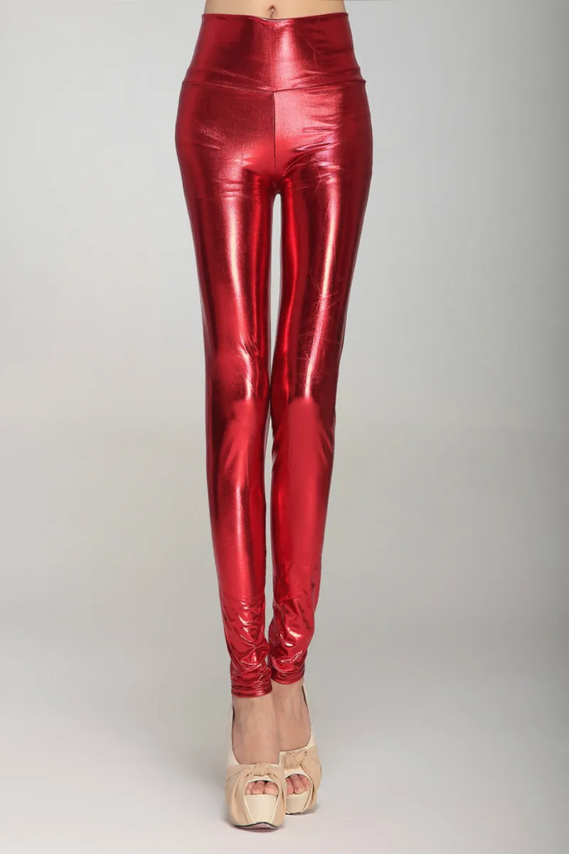 Autumn Winter Fashionable Imitation Leather Seamless Bright Colour High Waist Pencil Pant Sexy Charming Clue Style Ninth Trouser