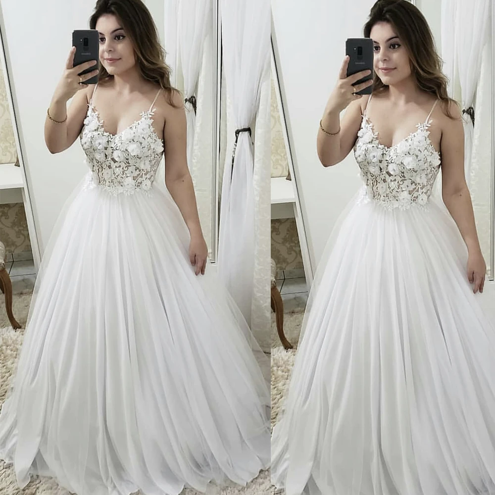 Renda vestidos de casamento 2019 querida decote renda apliques feitos à mão flores 3d tule vestidos de noiva noiva