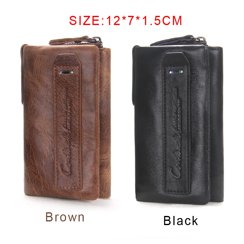 Genuine Cow Leather Mini Key Wallets Brand Trifold Design Zipper Coin Bag Purse With Interior Key Chain Holder Housekeeper Case