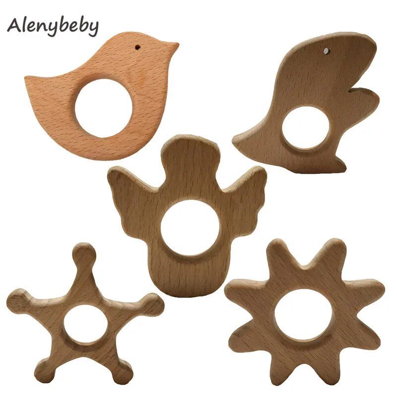 

Lovely Cartoon Wood Teether Pure Natural Animal Shape Baby Teething Nursing Beech Teether DIY Teething Necklace Pendant Toy