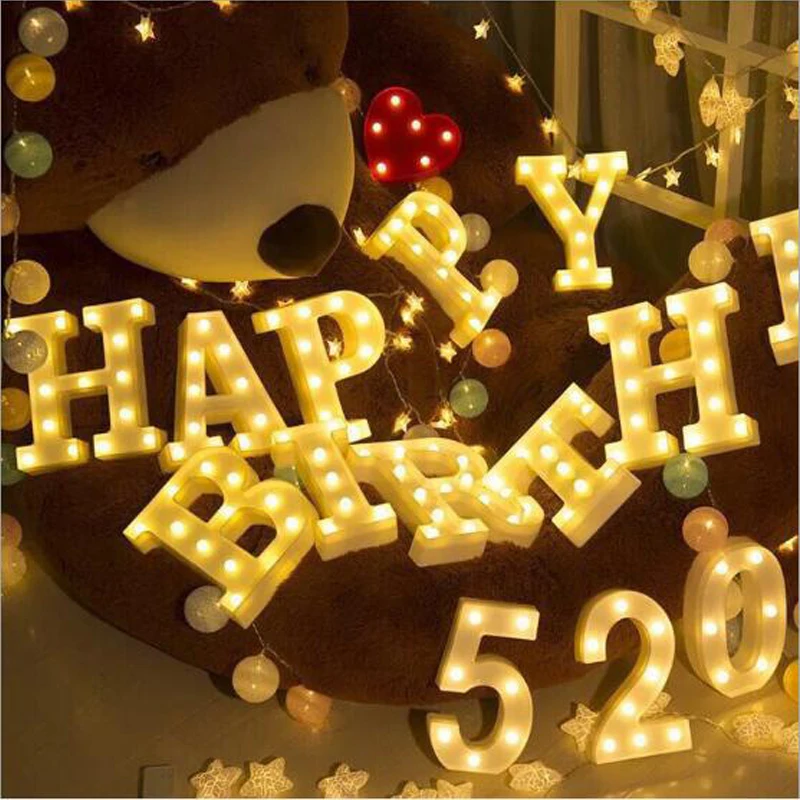 Digital White Letter LED Marquee Sign Alphabet Light Indoor Wall Hanging Night Light Wedding Birthday Party Valentine's Day Gift