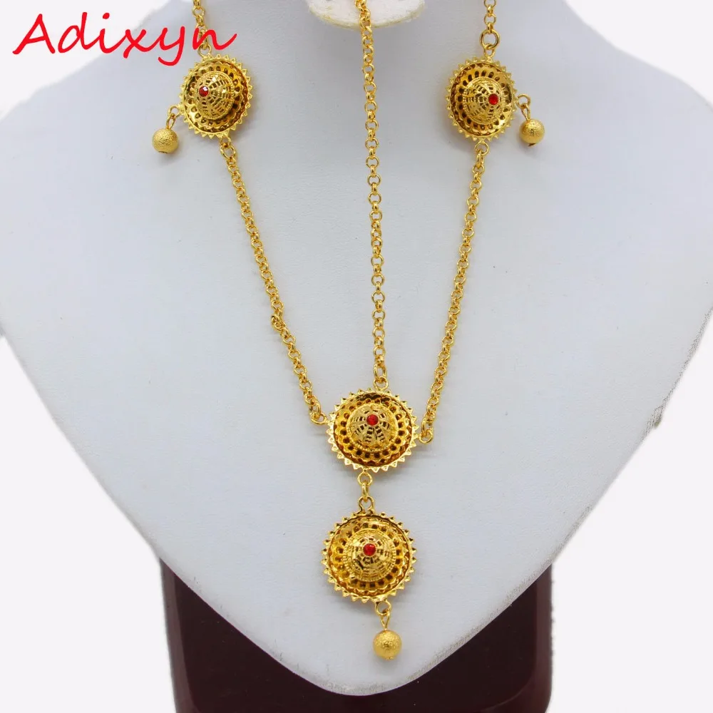 Adixyn Red Stone Forehead Pieces Ethiopian Head Chain Gold Color Hair Pice Jewelry Habesha Wedding Gifts N-12214