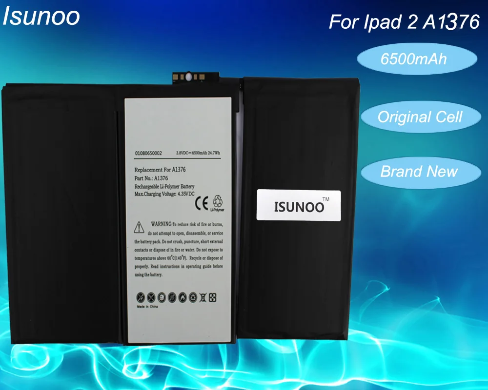 

Аккумулятор ISUNOO для iPad 2 2nd A1376 A1395 0 цикл 6500 мА