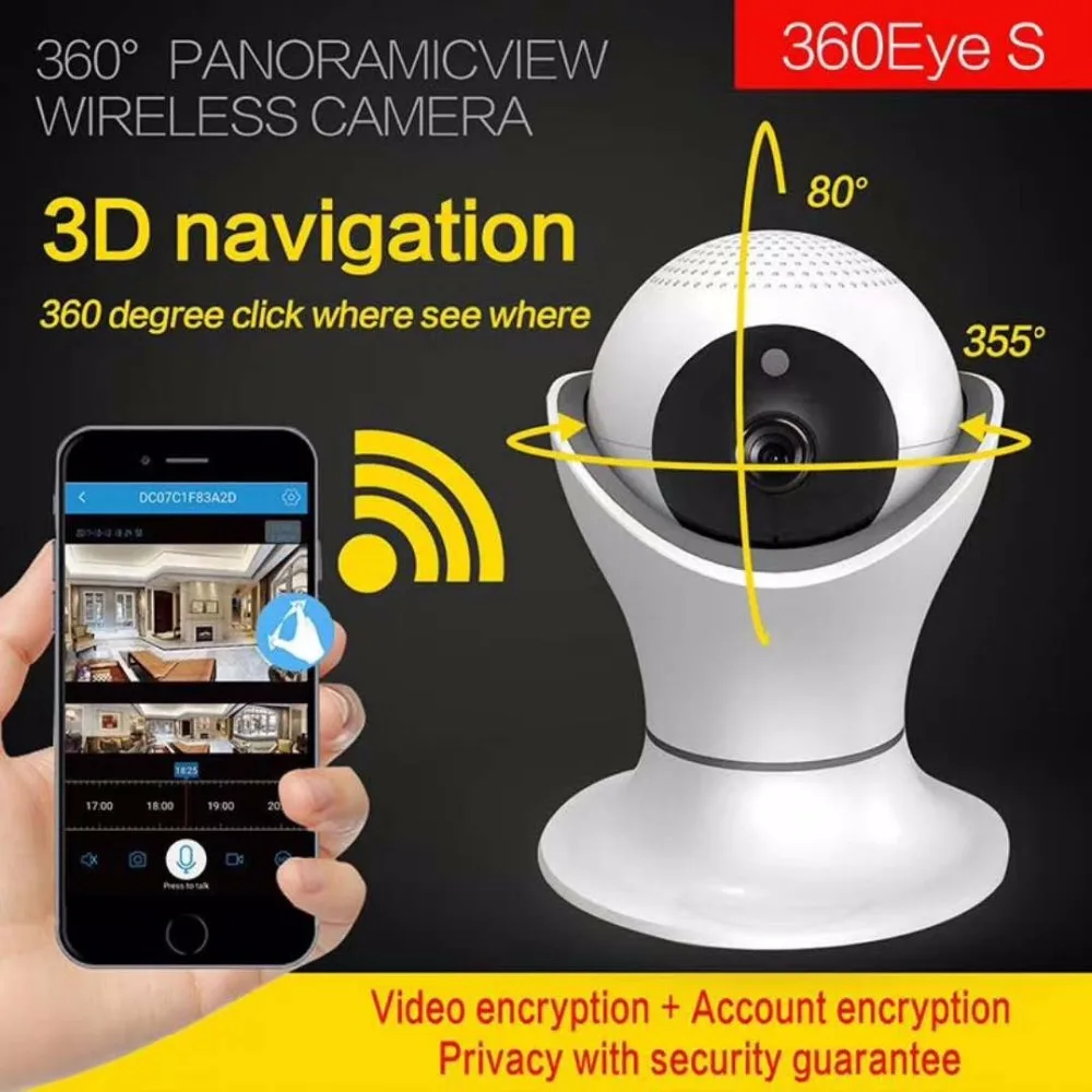 

Панорамная Беспроводная IP-камера 360 P с функцией 3d-навигации и поддержкой карт памяти TF 1080 ГГц