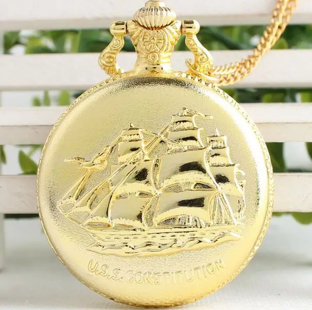 golden Smooth sailing antique woman and men collection Good quality gift pockte watch and fob chain gift PO6215