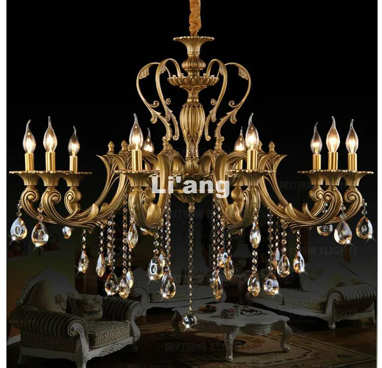 

Free Shipping D100cm H65cm Bronze 10L Size K9 Crystal Chandelier Lighting Luxurious Brass Crystal Lamp Lustre Suspension Light