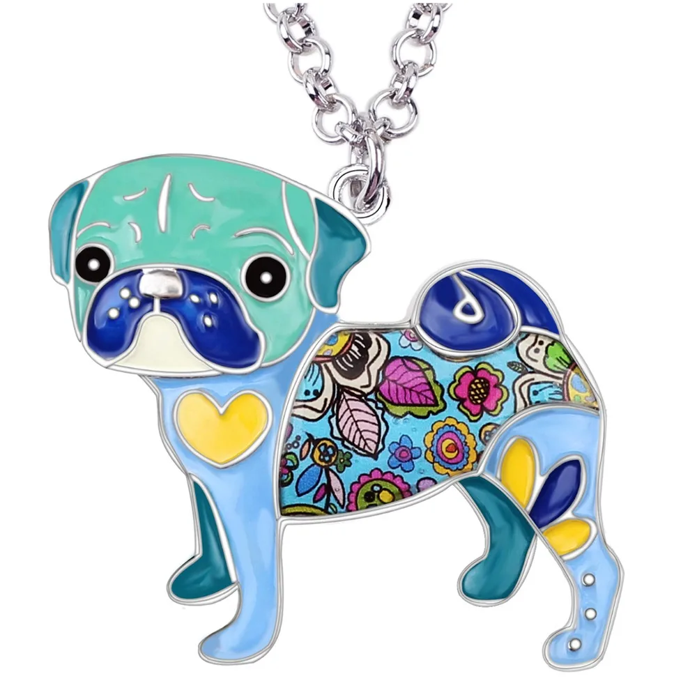 Bonsny-gargantilha feminina de liga metálica esmaltada, colar com corrente de cachorro, pingente de buldogue, nova moda 2016, joia feminina com esmalte