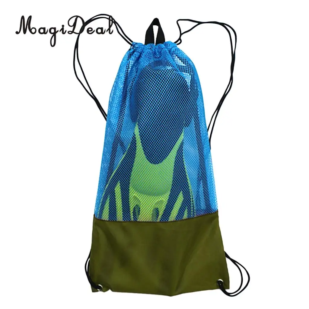 MagiDeal Drawstring Backpack Mesh Gear Bag With Shoulder Strap for Scuba Diving Swim Fins Goggles Mask Snorkeling Equipment
