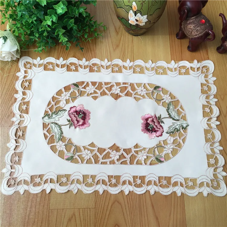 Luxury Satin Embroidery Table Place Mat Dining Coffee Pad Cloth Pan Dish Placemat Christmas Doily Cup Mug Drink Coaster Kitchen