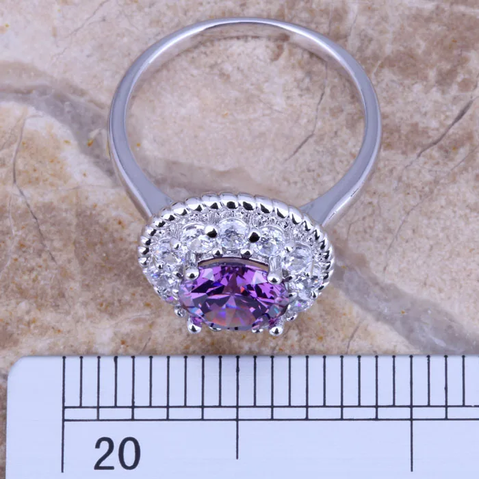 Good-Looking Purple Cubic Zirconia White CZ Silver Plated  Fashion Ring Size 6 / 7 / 8 / 9 R0237