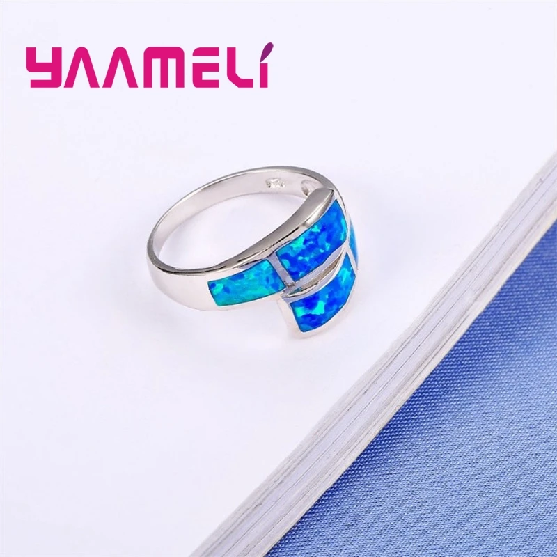 Winter Sale Fashion Blue Fire Opal Ring 925 Sterling Silver Jewelry Wedding Party Engagement Jewellery For Women Hot Sell