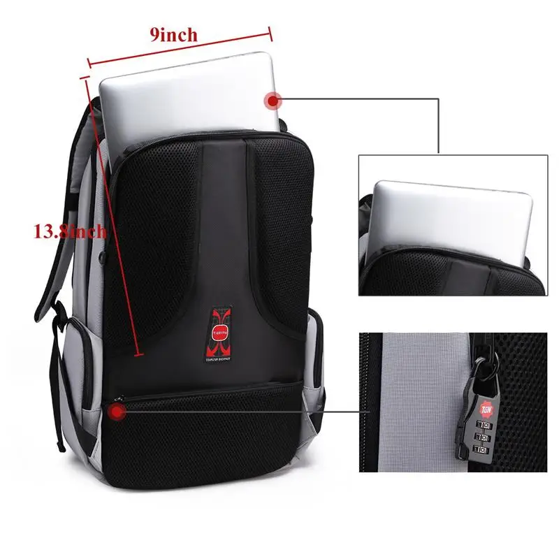 Tigernu 17inch Backpack Male Anti-theft Men Backpack Travel Bags Waterproof Nylon Backpack Bags Men Student Schoolbags Knapsack