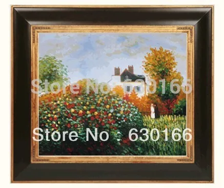 Handpainted Oil Canvas Wall Art - Artist's Garden by Claude Monet Paintings for Living Room Horizontal