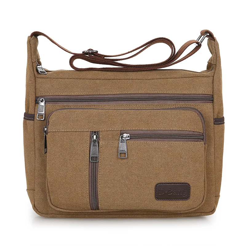 Men Canvas Shoulder Bag Multifunction Casual Travel Crossbody Bags Vintage Solid Zipper Men Messenger Top-handle Handbags