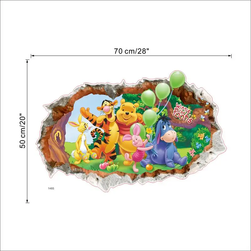 Winnie The Pooh Bear Wall Stickers For Kids Room Home Decoration 3d Broken Hole Cartoon Animals Mural Art Pvc Wall Decals Poster