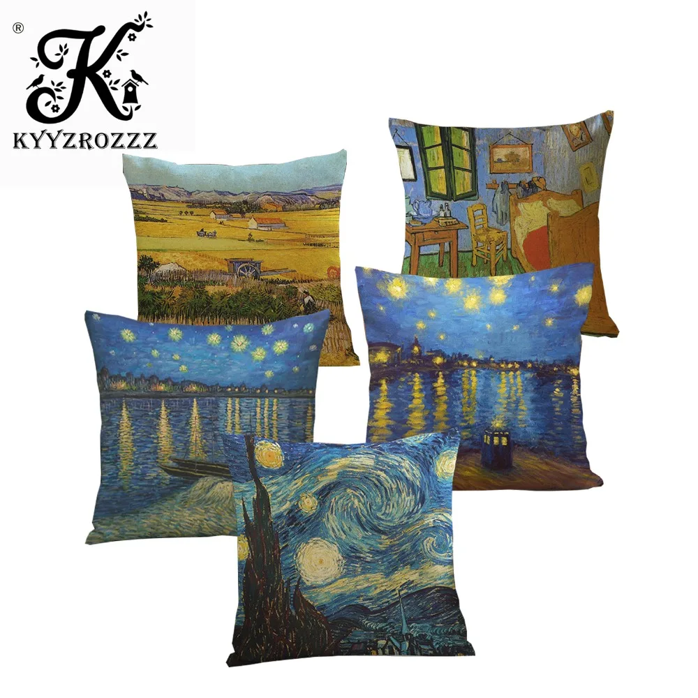 Juste de coussin en lin et coton de style peinture à l'huile de Van Gogh, taie d'oreiller pour canapé, voiture, chaise, cadeau, 45x45cm, livraison gratuite