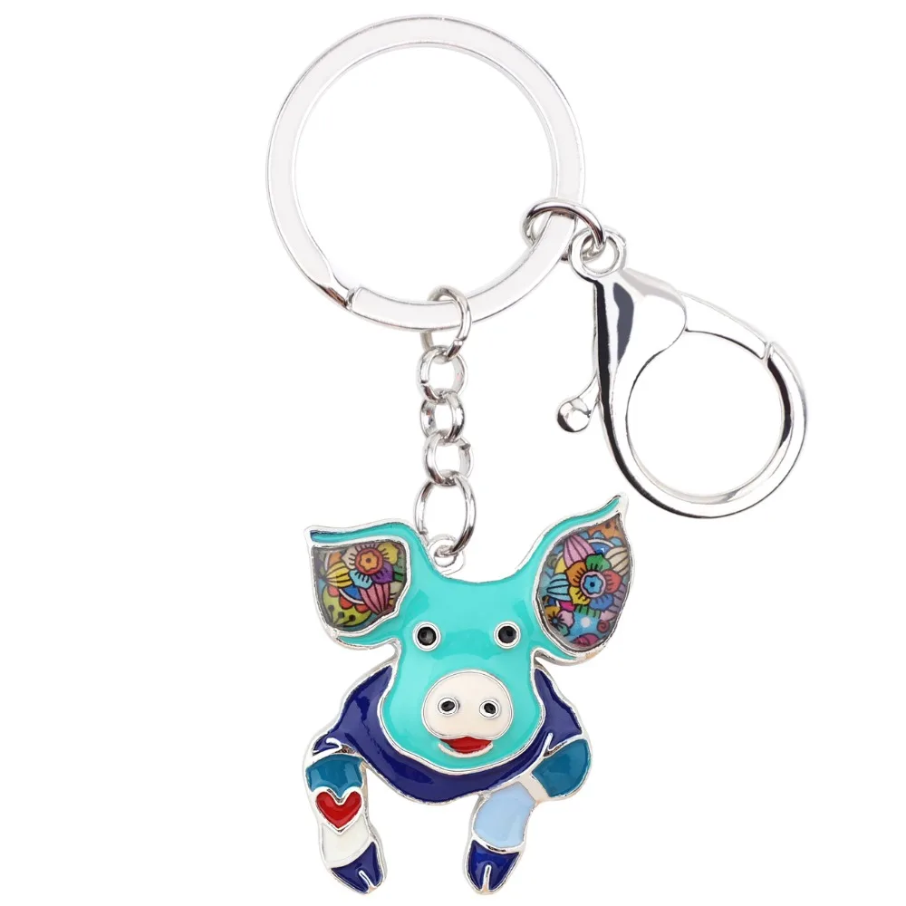 Bonsny Metal Alloy Lovely Pig Piggy Key Chains Keychain Keyrings Enamel Animal Jewelry For Women Girl Bag Car Charms Lady Gift